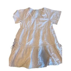 Madewell Lorelei Dress Women's Med Linen Blend Ruffle Mini Tiered Pink V-Neck